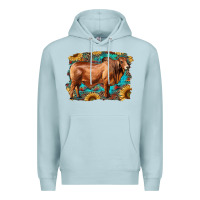 Blue Mist brahman bull with aztec sunflower and leopard background Premium Hoodie - RanaPortraitStore