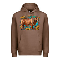 Chestnut brahman bull with aztec sunflower and leopard background Premium Hoodie - RanaPortraitStore
