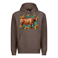 Coffee brahman bull with aztec sunflower and leopard background Premium Hoodie - RanaPortraitStore