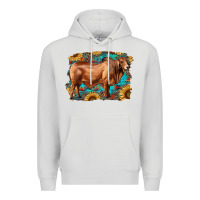 Dove Grey brahman bull with aztec sunflower and leopard background Premium Hoodie - RanaPortraitStore