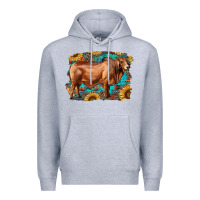 Heather Grey brahman bull with aztec sunflower and leopard background Premium Hoodie - RanaPortraitStore