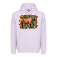 Lilac brahman bull with aztec sunflower and leopard background Premium Hoodie - RanaPortraitStore