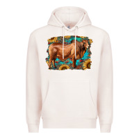 Pale Pink brahman bull with aztec sunflower and leopard background Premium Hoodie - RanaPortraitStore