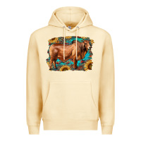 Pina Colada brahman bull with aztec sunflower and leopard background Premium Hoodie - RanaPortraitStore