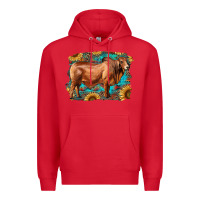 Red brahman bull with aztec sunflower and leopard background Premium Hoodie - RanaPortraitStore