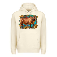 Sandshell brahman bull with aztec sunflower and leopard background Premium Hoodie - RanaPortraitStore