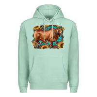 Seafoam brahman bull with aztec sunflower and leopard background Premium Hoodie - RanaPortraitStore