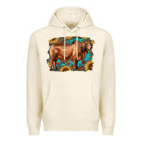 Tofu brahman bull with aztec sunflower and leopard background Premium Hoodie - RanaPortraitStore