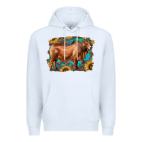 White brahman bull with aztec sunflower and leopard background Premium Hoodie - RanaPortraitStore