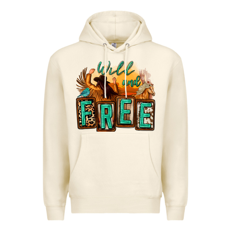 Wild And Free Cowgirl Horse Desert Premium Hoodie by Zillion Design Studio | Teevron
