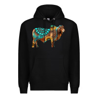 Black brahman bull gemstone turquoise and sunflower Premium Hoodie - RanaPortraitStore