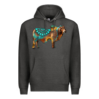 Charcoal Heather brahman bull gemstone turquoise and sunflower Premium Hoodie - RanaPortraitStore