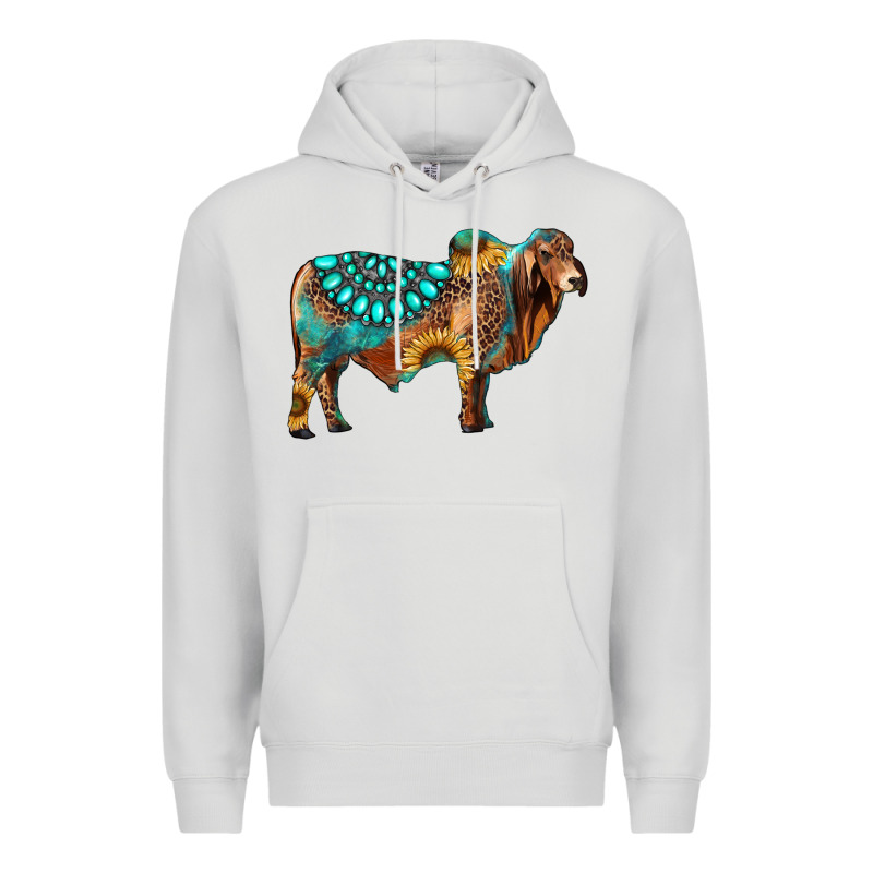 Brahman Bull Gemstone Turquoise And Sunflower Premium Hoodie by RanaPortraitStore | Teevron