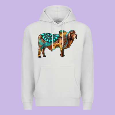 Brahman Bull Gemstone Turquoise And Sunflower Premium Hoodie Designed By Ranaportraitstore