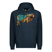 Navy brahman bull gemstone turquoise and sunflower Premium Hoodie - RanaPortraitStore