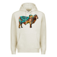 Oatmeal Heather brahman bull gemstone turquoise and sunflower Premium Hoodie - RanaPortraitStore