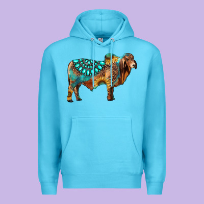 Brahman Bull Gemstone Turquoise And Sunflower Premium Hoodie Designed By Ranaportraitstore