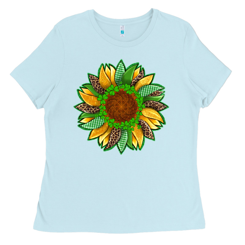 St Patricks Sunflower With Leopard  Shamrock And Glitter Ladies Tee by Artiststas | Teevron