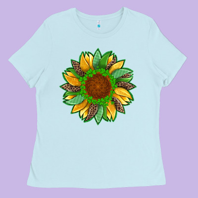 St Patricks Sunflower With Leopard  Shamrock And Glitter Ladies Tee Designed By Artiststas