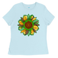 Baby Blue st patricks sunflower with leopard  shamrock and glitter Ladies Tee - Artiststas