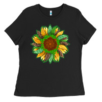 Black st patricks sunflower with leopard  shamrock and glitter Ladies Tee - Artiststas