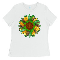 White st patricks sunflower with leopard  shamrock and glitter Ladies Tee - Artiststas