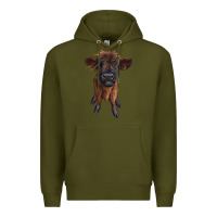Army Green highland cow calf Premium Hoodie - RanaPortraitStore