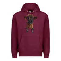 Burgundy highland cow calf Premium Hoodie - RanaPortraitStore