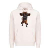 Pale Pink highland cow calf Premium Hoodie - RanaPortraitStore