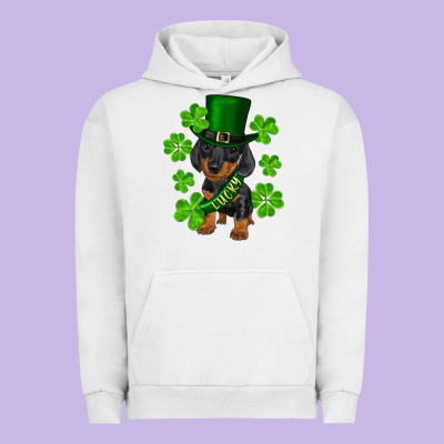 St. Patrick's Day Lucky Dachshund Puppy Urban Hoodie Designed By Ranaportraitstore