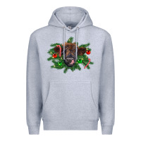 Heather Grey Christmas highland calf Premium Hoodie - RanaPortraitStore