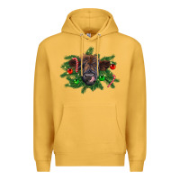 Mustard Christmas highland calf Premium Hoodie - RanaPortraitStore