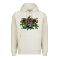 Oatmeal Heather Christmas highland calf Premium Hoodie - RanaPortraitStore