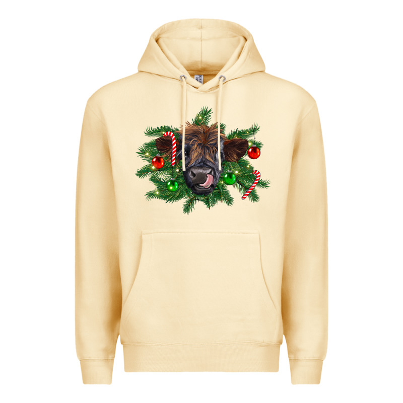 Christmas Highland Calf Premium Hoodie by RanaPortraitStore | Teevron
