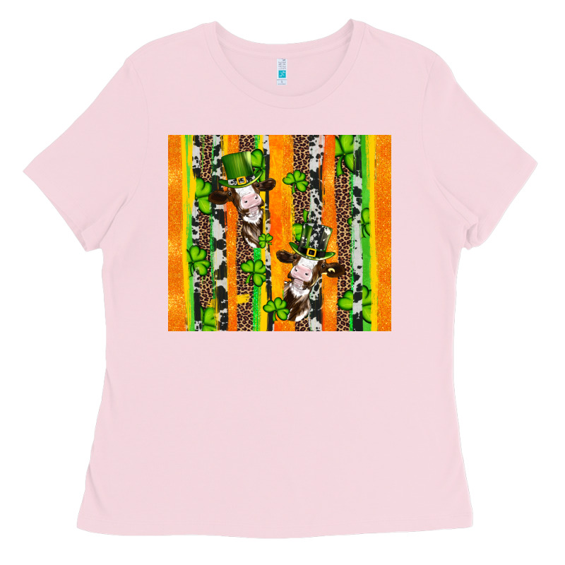 St Patricks Cow And Shamrock With Cowhide Ladies Tee by Artiststas | Teevron