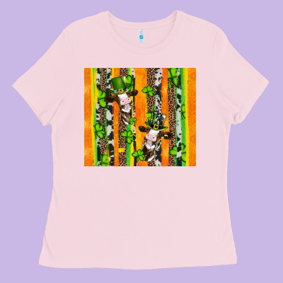 St Patricks Cow And Shamrock With Cowhide Ladies Tee Designed By Artiststas