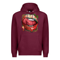 Burgundy strawberry lips with leopard Premium Hoodie - texasbilliewilder