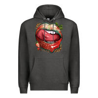 Charcoal Heather strawberry lips with leopard Premium Hoodie - texasbilliewilder