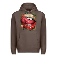 Coffee strawberry lips with leopard Premium Hoodie - texasbilliewilder
