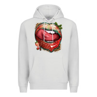 Dove Grey strawberry lips with leopard Premium Hoodie - texasbilliewilder