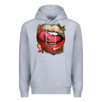 Heather Grey strawberry lips with leopard Premium Hoodie - texasbilliewilder