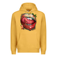 Mustard strawberry lips with leopard Premium Hoodie - texasbilliewilder