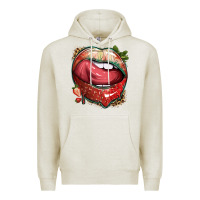 Oatmeal Heather strawberry lips with leopard Premium Hoodie - texasbilliewilder