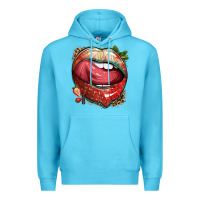 Ocean Blue strawberry lips with leopard Premium Hoodie - texasbilliewilder