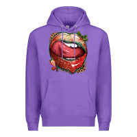Purple strawberry lips with leopard Premium Hoodie - texasbilliewilder
