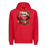 Red strawberry lips with leopard Premium Hoodie - texasbilliewilder