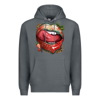 Rock strawberry lips with leopard Premium Hoodie - texasbilliewilder