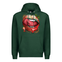 Sports Green strawberry lips with leopard Premium Hoodie - texasbilliewilder