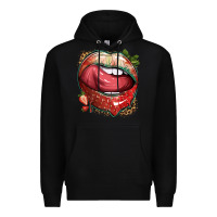 Black strawberry lips with leopard Premium Hoodie - texasbilliewilder