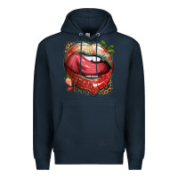 Navy strawberry lips with leopard Premium Hoodie - texasbilliewilder